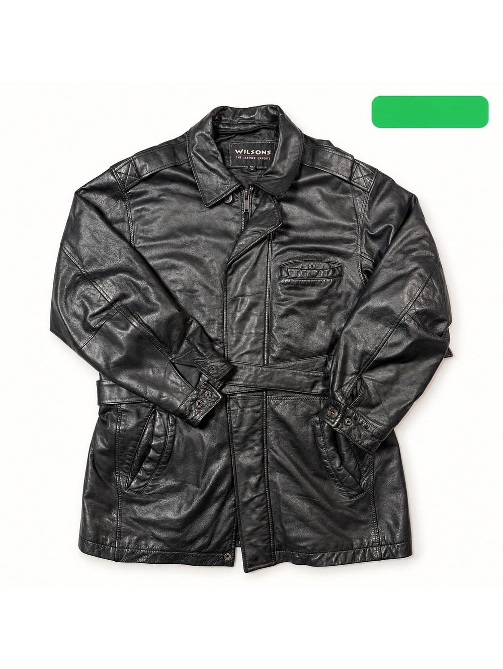 Wilsons Black Leather Belted Jacket Size M